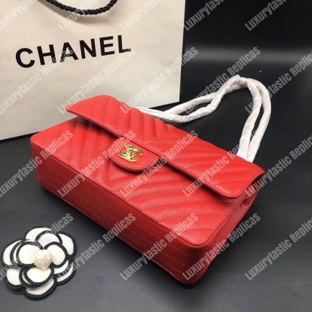 Chanel Classic Medium Handbag Red - Image 3