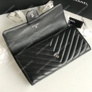 Chanel Classic Long Flap Wallet Chevron Lambskin Black - Image 6