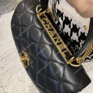 Chanel Flap Bag With Top Handle Lambskin Black - Image 5