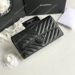 Chanel Classic Long Flap Wallet Chevron Lambskin Black