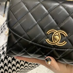 Chanel Flap Bag With Top Handle Lambskin Black - Image 6