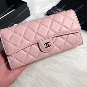 Chanel Classic Long Flap Wallet Silver Tone Pink - Image 4