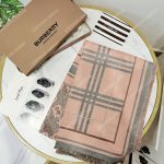 Burberry Check, Monogram and Striped Print Silk Scarf Pink Grey