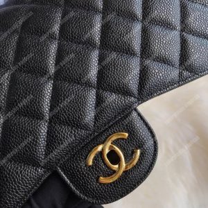 Chanel Classic Maxi Handbag Black Grained Calfskin Gold-Toned - Image 9