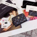 Chanel Classic Zipper Coin Purse Silver Tone Black