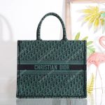 Dior Book Tote Bag In Embroidered Canvas Green Black Dior Oblique