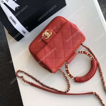 Chanel Small Flap Bag Lambskin Red - Image 3