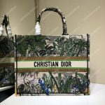 Dior Book Tote Bag In Embroidered Canvas Leaf Green Toile De Jouy Tropicalia