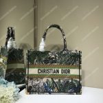 Mini Dior Book Tote Bag In Embroidered Canvas Leaf Green Toile De Jouy Tropicalia
