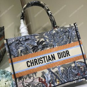 Mini Dior Book Tote Bag In Embroidered Canvas Blue Toile De Jouy Tropicalia - Image 5