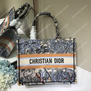 Mini Dior Book Tote Bag In Embroidered Canvas Blue Toile De Jouy Tropicalia - Image 4