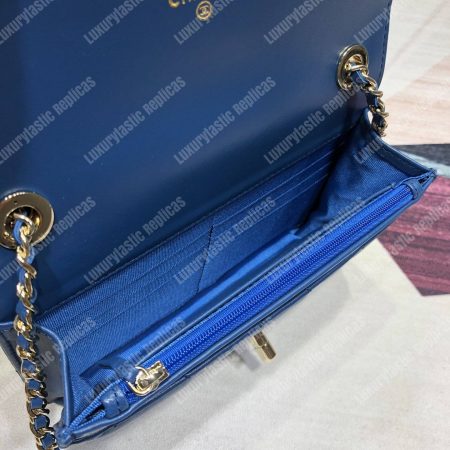 Chanel Wallet On Chain – WOC Lambskin Gold-Toned Metal Blue - Image 8