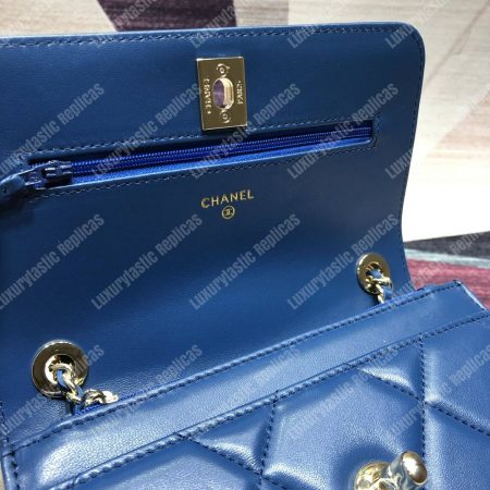 Chanel Wallet On Chain – WOC Lambskin Gold-Toned Metal Blue - Image 9