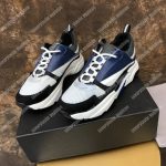 Dior B22 Sneaker In White & Gray Technical Knit With Blue, Black & Gray Calfskin