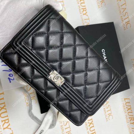 Chanel Le Boy Wallet On Chain – WOC Black Quilted Lambskin Silver-Toned - Image 22