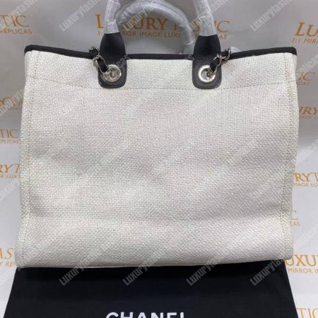 Chanel Deauville Fabric Tote White/Black - Image 12