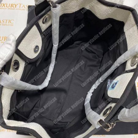 Chanel Deauville Fabric Tote White/Black - Image 16