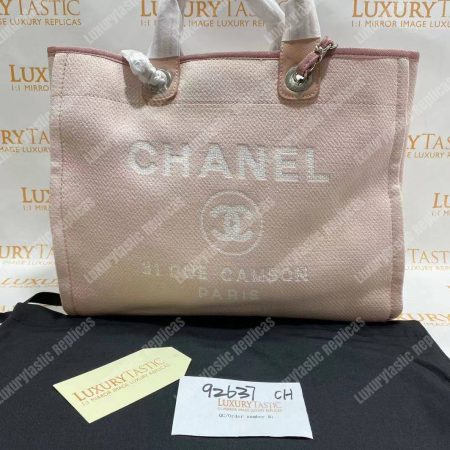 Chanel Deauville Fabric Tote Rose Pink/White - Image 10