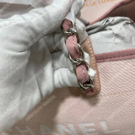 Chanel Deauville Fabric Tote Rose Pink/White - Image 12