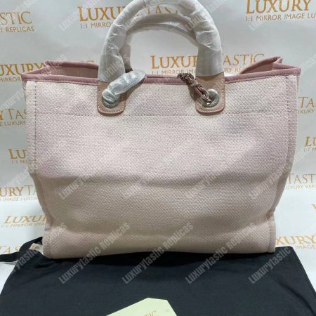 Chanel Deauville Fabric Tote Rose Pink/White - Image 13