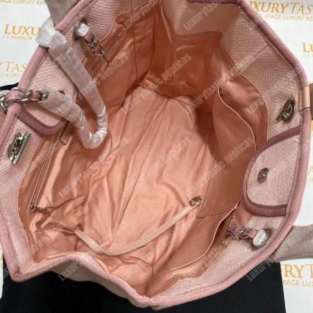 Chanel Deauville Fabric Tote Rose Pink/White - Image 17