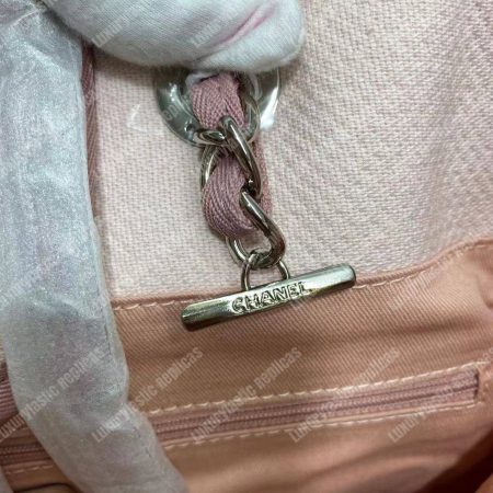 Chanel Deauville Fabric Tote Rose Pink/White - Image 18