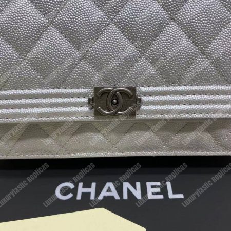 Chanel Le Boy Wallet On Chain – WOC White Caviar Silver-Toned - Image 11