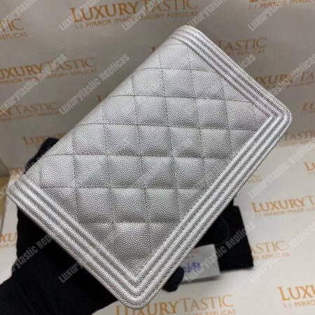 Chanel Le Boy Wallet On Chain – WOC White Caviar Silver-Toned - Image 12