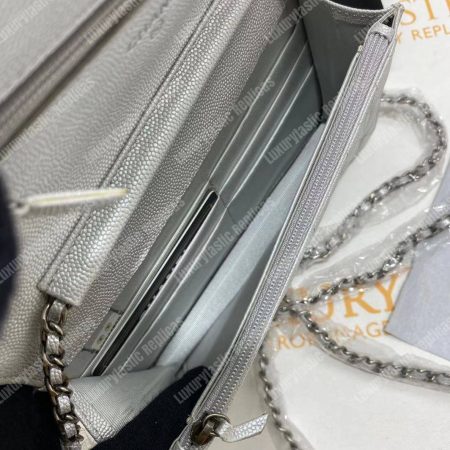 Chanel Le Boy Wallet On Chain – WOC White Caviar Silver-Toned - Image 20