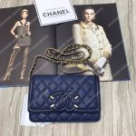 Chanel Wallet On Chain – WOC CC Filigree Dark Blue Grained Calfskin