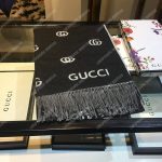 Gucci Wool Scarf Double G Pattern Black White