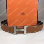 Hermes H Belt Buckle Reversible Leather Strap Brown