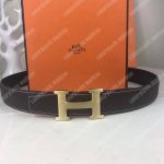 Hermes H Belt Buckle Reversible Leather Strap Black/Brown