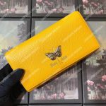 Gucci Garden Leather Continental Wallet Yellow with Butterfly