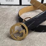 Gucci Signature Leather Belt with Gold Interlocking G Buckle