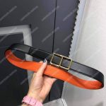 Hermes Officier Belt Buckle Reversible Leather Strap Black/Orange