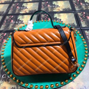 Gucci GG Marmont Small Top Handle Bag Cognac Matelassé - Image 4