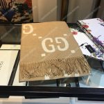 Gucci GG Jacquard Wool Silk Scarf Taupe & Ivory