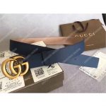 Gucci Marine Blue Leather Belt with Double G Buckle