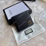 Gucci Animalier Leather Wallet Bee Metal Detail Black
