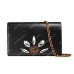 Gucci Leather Mini Chain Bag With Double G Crystals Black