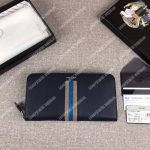Prada Saffiano and Crocodile Leather Wallet Blue Dark Blue/Grey Crocodile Insert