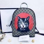GUCCI Red Mystic Cat Patch GG Supreme Backpack﻿ Bag