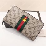 Gucci Web GG Supreme Zip Around Wallet With Bee Embroidery