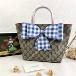 Gucci Children’s GG Supreme Blue Gingham Bow Tote