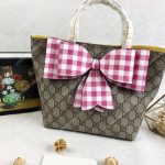 Gucci Children’s GG Supreme Pink Gingham Bow Tote