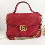 Gucci GG Marmont Small Top Handle Bag Hibiscus Red Matelassé