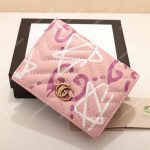 Gucci GG Purple GucciGhost Print Matelassé Card Case Wallet Pink