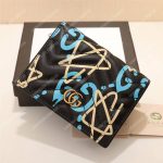 Gucci GG Blue GucciGhost Print Matelassé Card Case Wallet Black