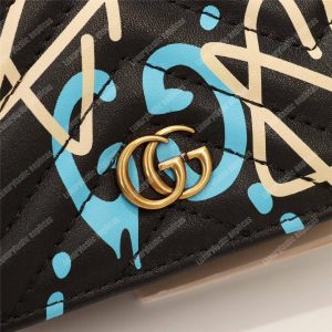 Gucci GG Blue GucciGhost Print Matelassé Card Case Wallet Black - Image 5